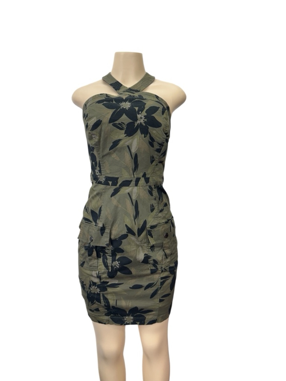 Guess Olive Green One-Shoulder Floral Sheath Dress - Picture 2 of 8